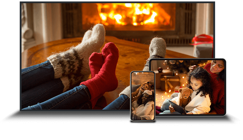 Image of TV, tablet and cell phone at holidays